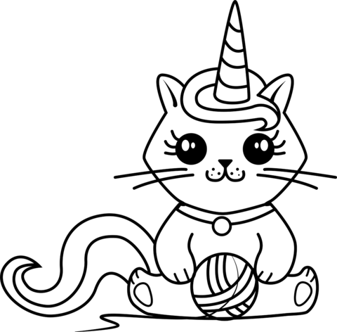 Unicorn Kitty Coloring Page